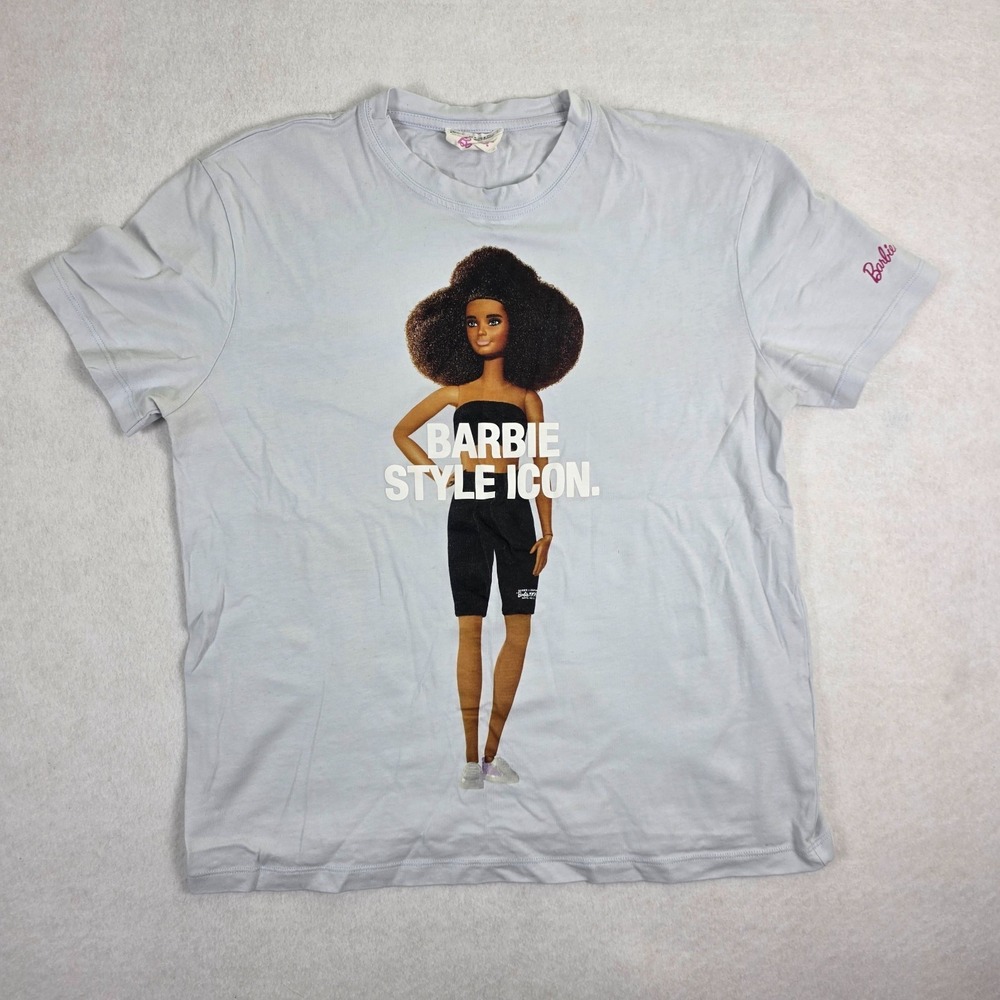 Zara‎ x Barbie Style Icon Graphic T-Shirt Womens Medium Gray Short Sleeve